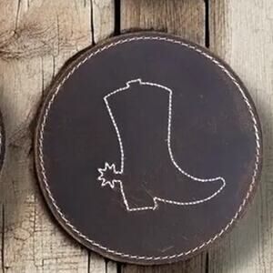 Stitched Boot Rustic Leather Coasters Set of 4